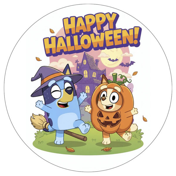 Bluey rundt sukkerprint 19 cm  - Halloween