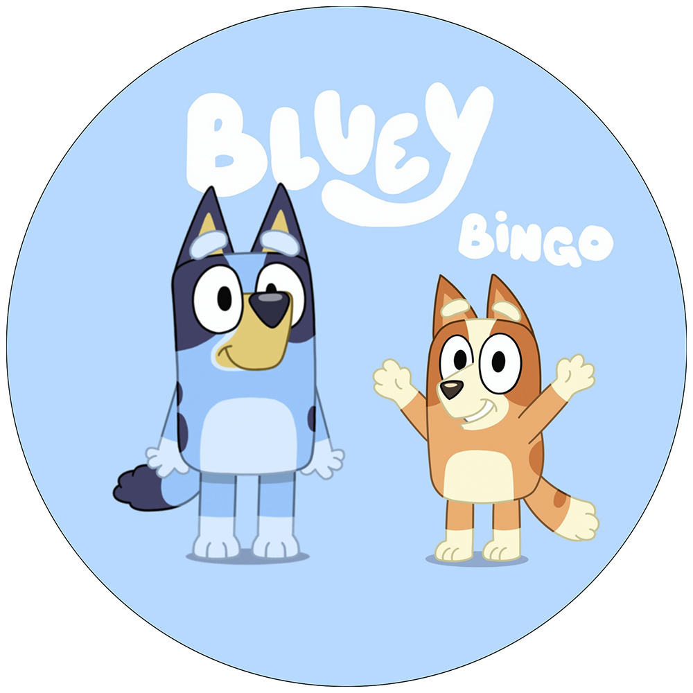 Bluey rundt sukkerprint 19 cm - Bluey og Bingo