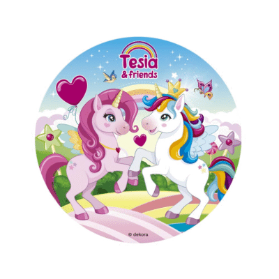 Enhjørning rundt kageprint / sukkerprint - 15,5 cm.