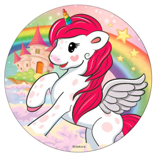 Enhjørning rundt kageprint / sukkerprint - 16 cm.