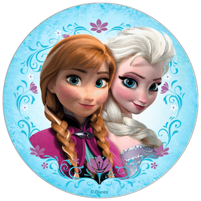 Frozen rundt sukkerprint 19 cm - Elsa og Anna