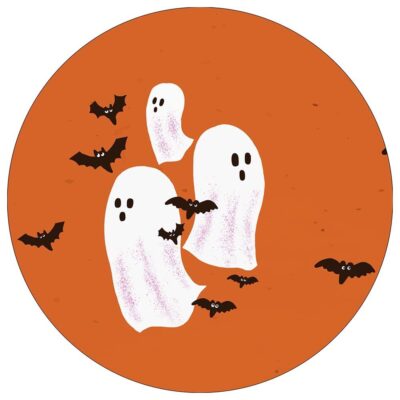 Halloween rundt sukkerprint med spøgelser - 19 cm.