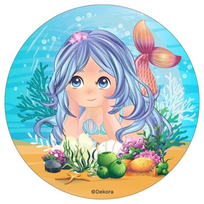 Havfrue rundt kageprint / sukkerprint - 19 cm.