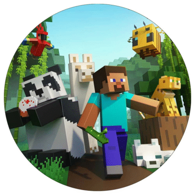 Minecraft rundt kageprint / sukkerprint - 19 cm.