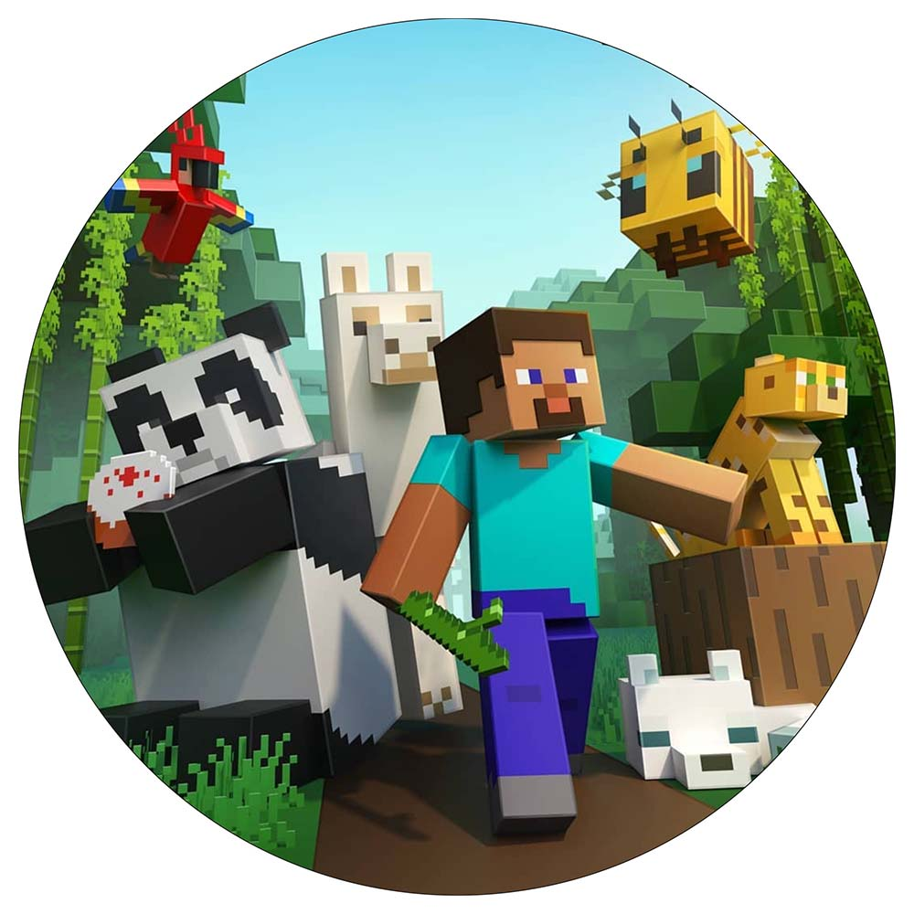 Minecraft rundt kageprint / sukkerprint - 19 cm.