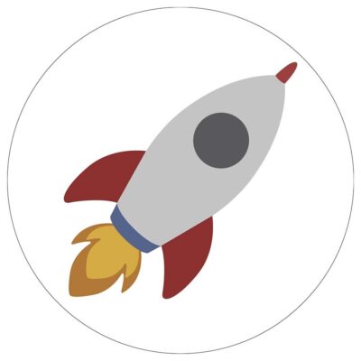 Rumraket rundt kageprint / sukkerprint - 19 cm.