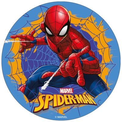 Spiderman rundt sukkerprint 19 cm - Blå baggrund