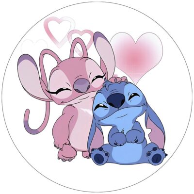 Stitch rundt sukkerprint 19 cm - Stitch og Angel