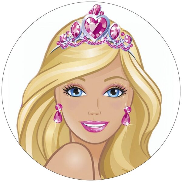 Barbie rundt sukkerprint 19 cm - Prinsesse