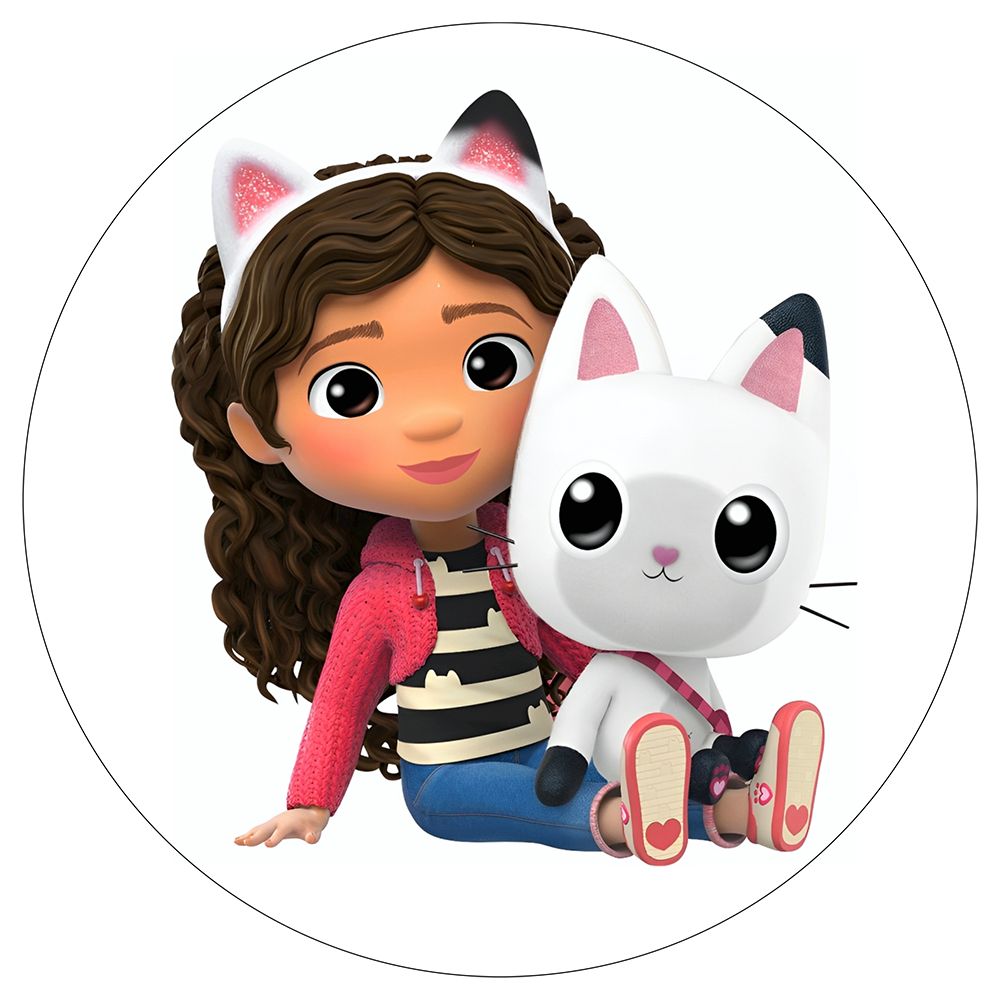 Gabbys dukkehus rundt sukkerprint 19 cm - Med kat