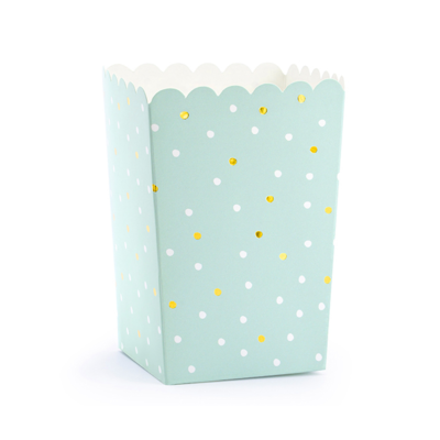 Popcorn bægre 6 stk - Blå med guld prikker